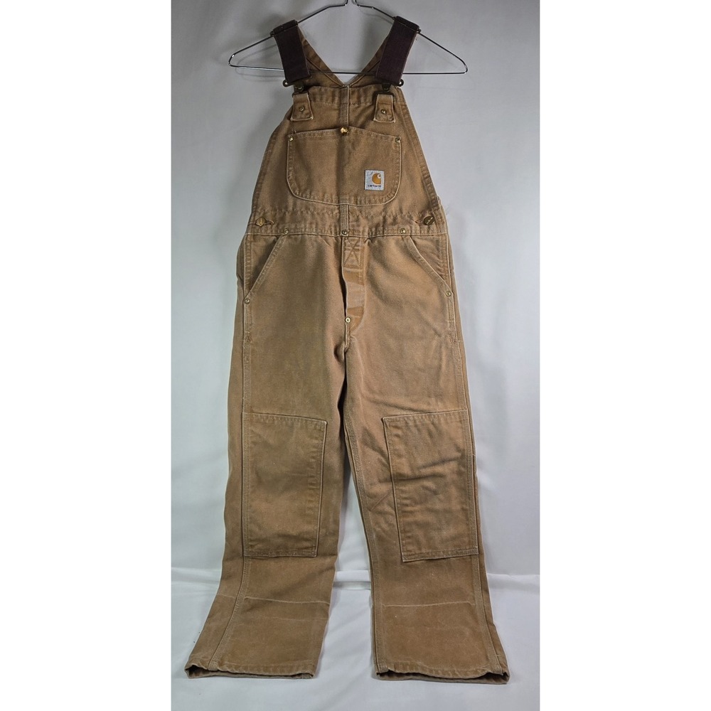Carhartt Brown Youth Medium 10 Double Knee Bib Overalls Dungarees USA
